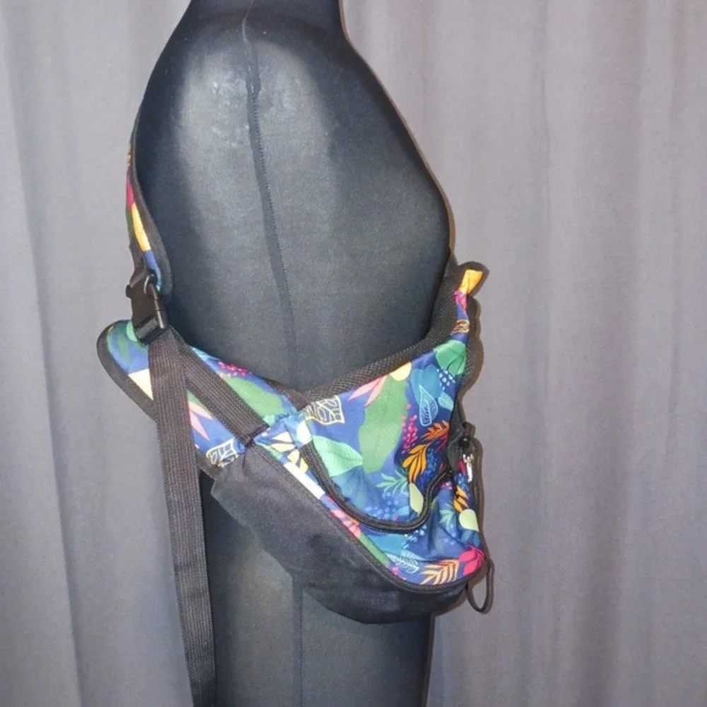 Fanfaree Pet Sling Dog Carrier Bag‎ Tropical Floral Blue Mesh Pocket